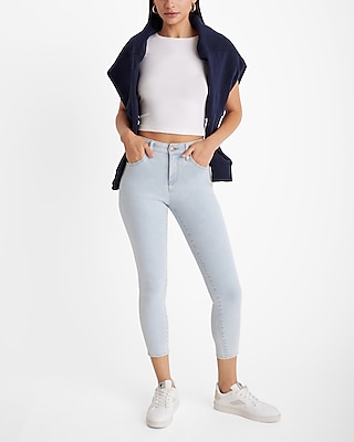 Mid Rise Light Wash Cropped Skinny Jeans