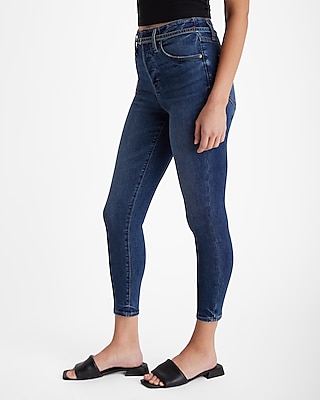 High Waisted Dark Wash Belted Cropped Skinny Jeans