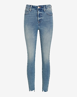 High Waisted Medium Wash Raw Hem FlexX Skinny Jeans