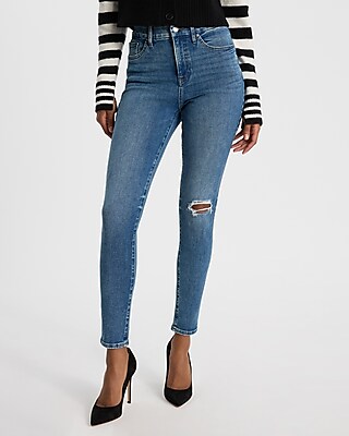 High Waisted Light Wash Flexx Ripped Skinny Jeans