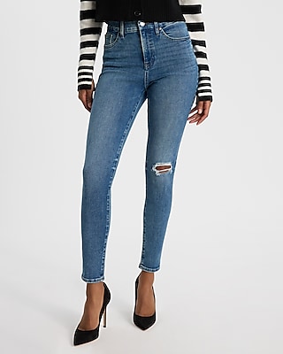 High Waisted Light Wash FlexX Ripped Skinny Jeans