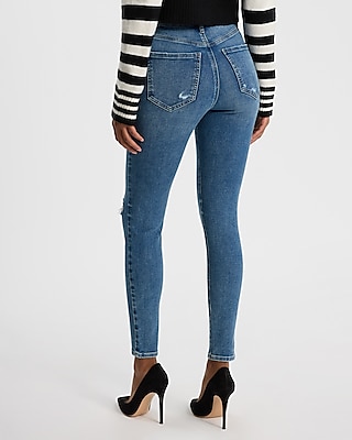 High Waisted Light Wash FlexX Ripped Skinny Jeans