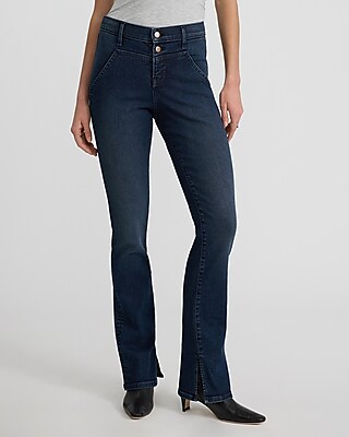 High Waisted Dark Wash Waist Detail Skyscraper Jeans