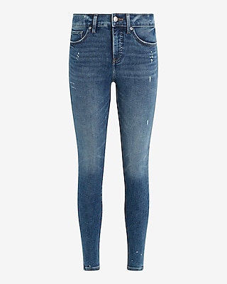 Mid Rise Medium Wash Paint Splatter Skinny Jeans