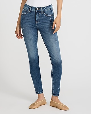 Mid Rise Medium Wash Paint Splatter Skinny Jeans