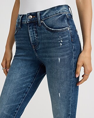 Mid Rise Medium Wash Paint Splatter Skinny Jeans
