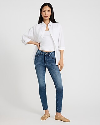 Mid Rise Medium Wash Paint Splatter Skinny Jeans