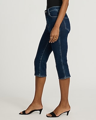 High Waisted Dark Wash Hyper Sculpt Capri Jeans