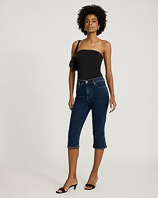 High Waisted Dark Wash Hyper Sculpt Capri Jeans