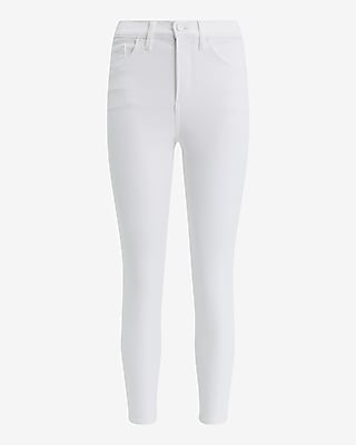 High Waisted White Cropped Skinny Jeans
