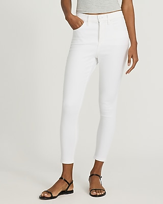High Waisted White Cropped Skinny Jeans