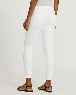 High Waisted White Cropped Skinny Jeans
