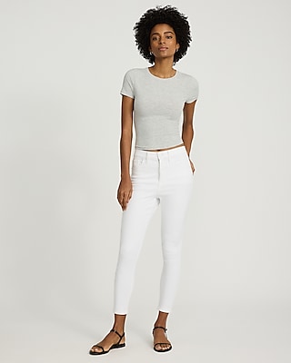 High Waisted White Cropped Skinny Jeans
