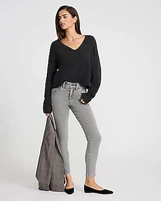 Mid Rise Gray Wash Skinny Jeans