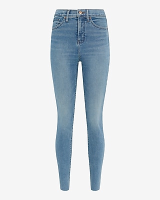 High Waisted Light Wash Raw Hem Skinny Jeans
