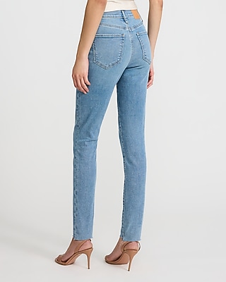 High Waisted Light Wash Raw Hem Skinny Jeans