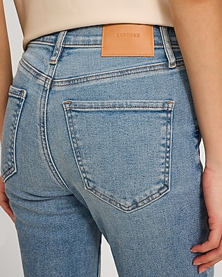 High Waisted Light Wash Raw Hem Skinny Jeans