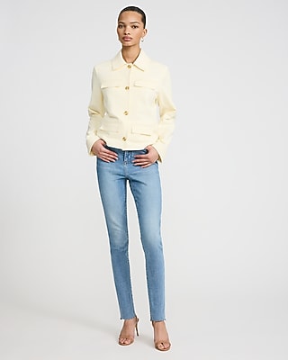 High Waisted Light Wash Raw Hem Skinny Jeans