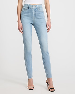 High Waisted Medium Wash Seam Detail Skinny Jeans