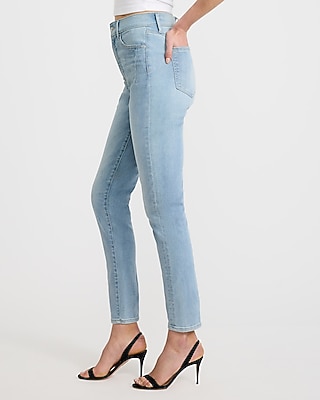 High Waisted Medium Wash Seam Detail Skinny Jeans