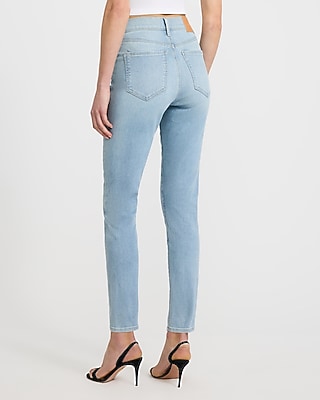 High Waisted Medium Wash Seam Detail Skinny Jeans