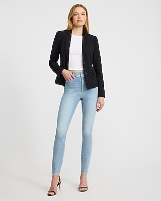 High Waisted Medium Wash Seam Detail Skinny Jeans