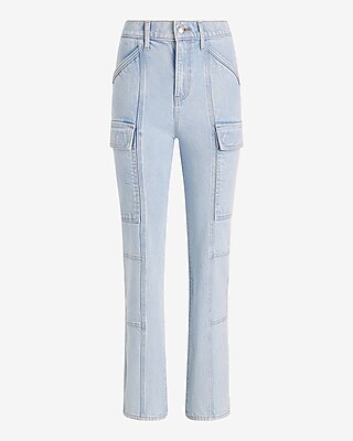 High Waisted Light Wash '90s Slim Cargo Jeans - image 5