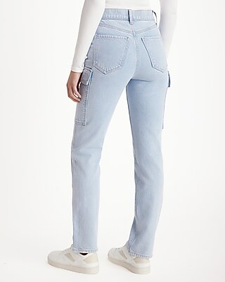 High Waisted Light Wash '90s Slim Cargo Jeans - image 3