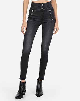 high waisted black button up jeans