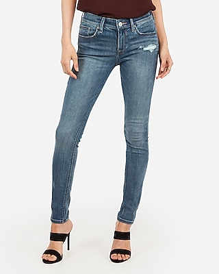 mid rise medium wash ripped ankle leggings
