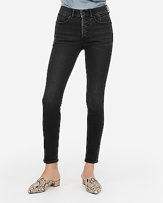 high rise button fly black jeans