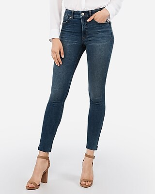 mid rise denim perfect raw hem ankle leggings