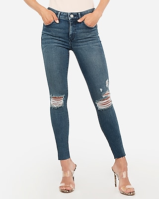 mid rise denim perfect raw hem ankle leggings