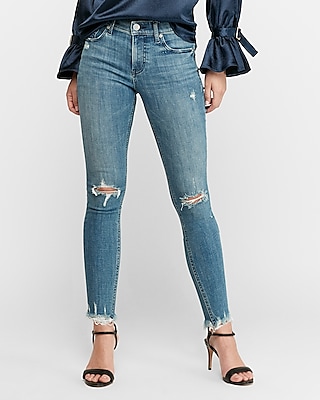 ripped raw hem skinny jeans