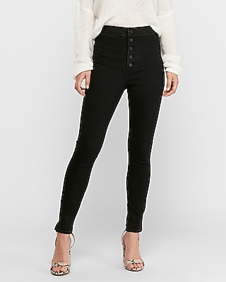 high rise button fly black jeans
