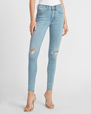 ripped raw hem skinny jeans