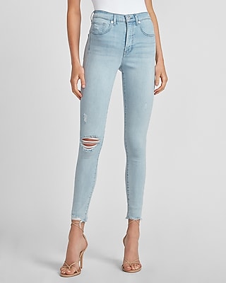 women's raw hem skinny jeans