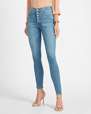 high waisted button fly skinny jeans