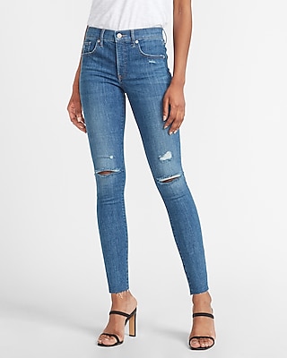 women's raw hem skinny jeans