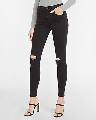 mid rise black ripped skinny jeans