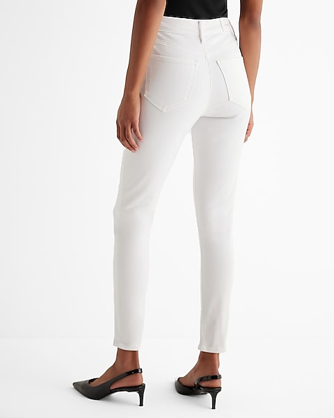 Frayed High Rise Skinny Jeans in White