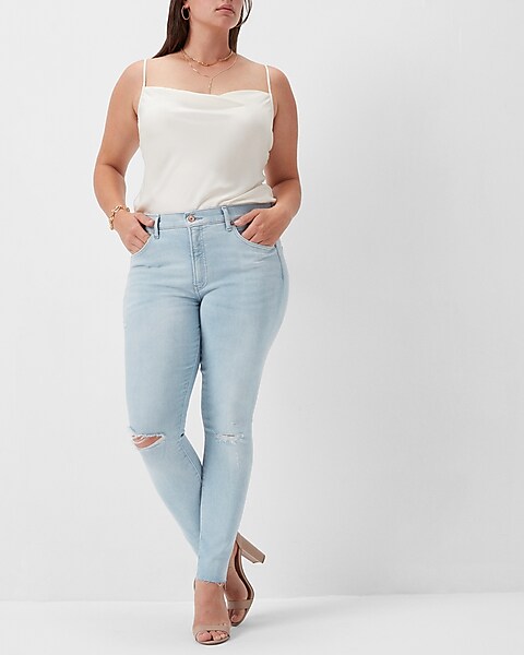 pbnbp Low Rise Jeans for Women Plus Size Stretch Skinny Frayed Raw