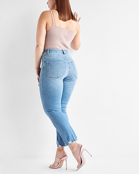 Curvy Super High Waisted Ripped Hem Slim Jeans