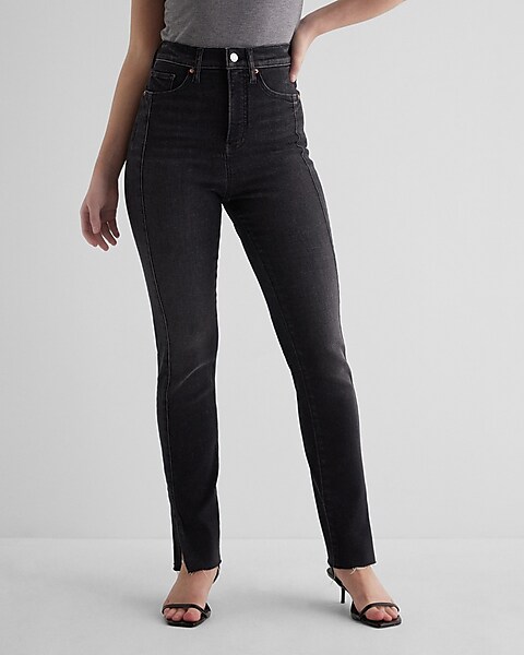 Slim Black Jeans Waisted Super Express High | Front Seam \'90s