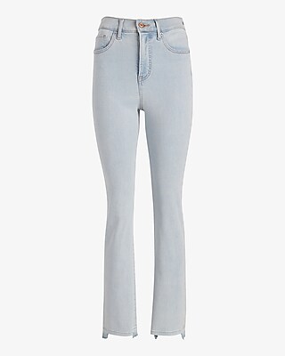 Super High Waisted Light Wash Raw Hem '90s Slim Jeans