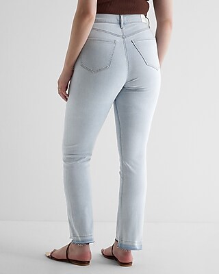 Super High Waisted Light Wash Raw Hem '90s Slim Jeans
