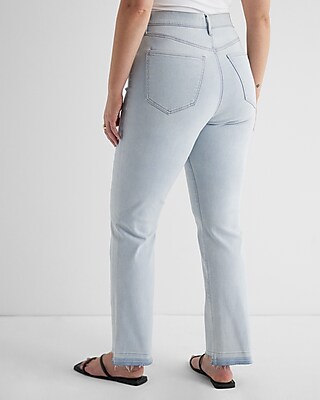 Super High Waisted Light Wash Raw Hem '90s Slim Jeans