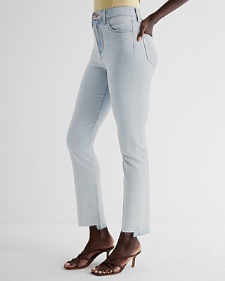 Super High Waisted Light Wash Raw Hem '90s Slim Jeans