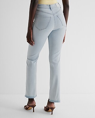 Super High Waisted Light Wash Raw Hem '90s Slim Jeans