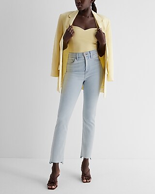 Super High Waisted Light Wash Raw Hem '90s Slim Jeans